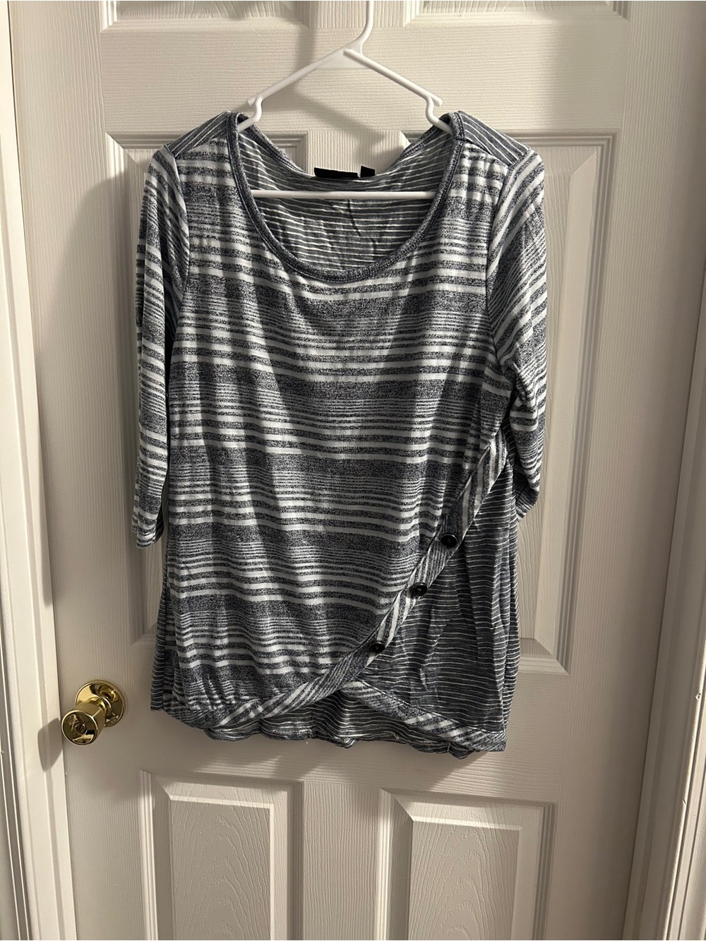 Onque Casuals Navy and White Striped Asymmetrical Hem Blouse